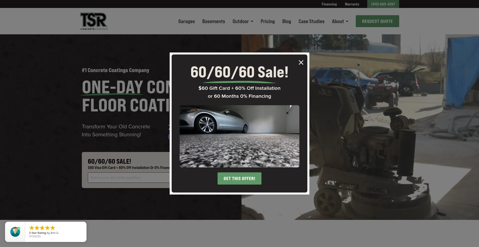 Website screenshot of Tsrconcretecoatings.com