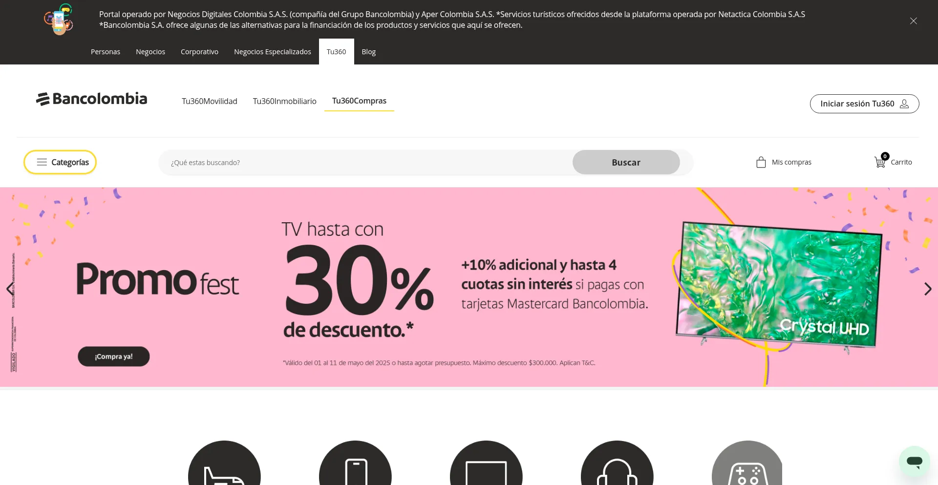 Website screenshot of Tu360compras.grupobancolombia.com
