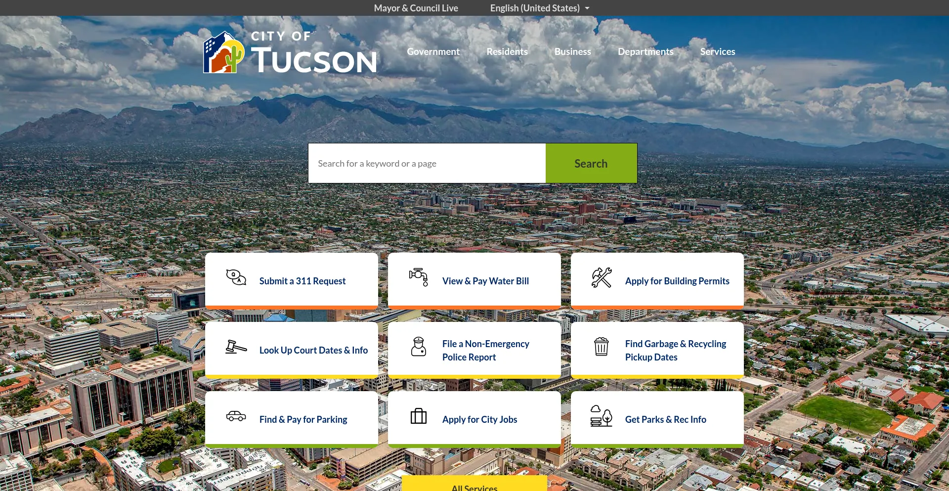 Website screenshot of Tucsonaz.gov