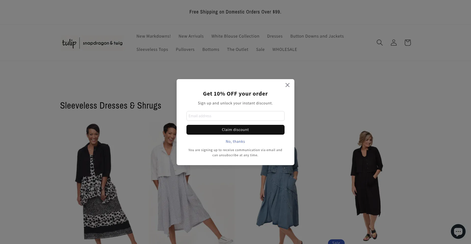 Website screenshot of Tulipclothing.com