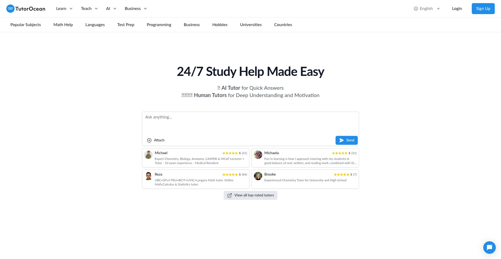 Website screenshot of Tutorocean.com