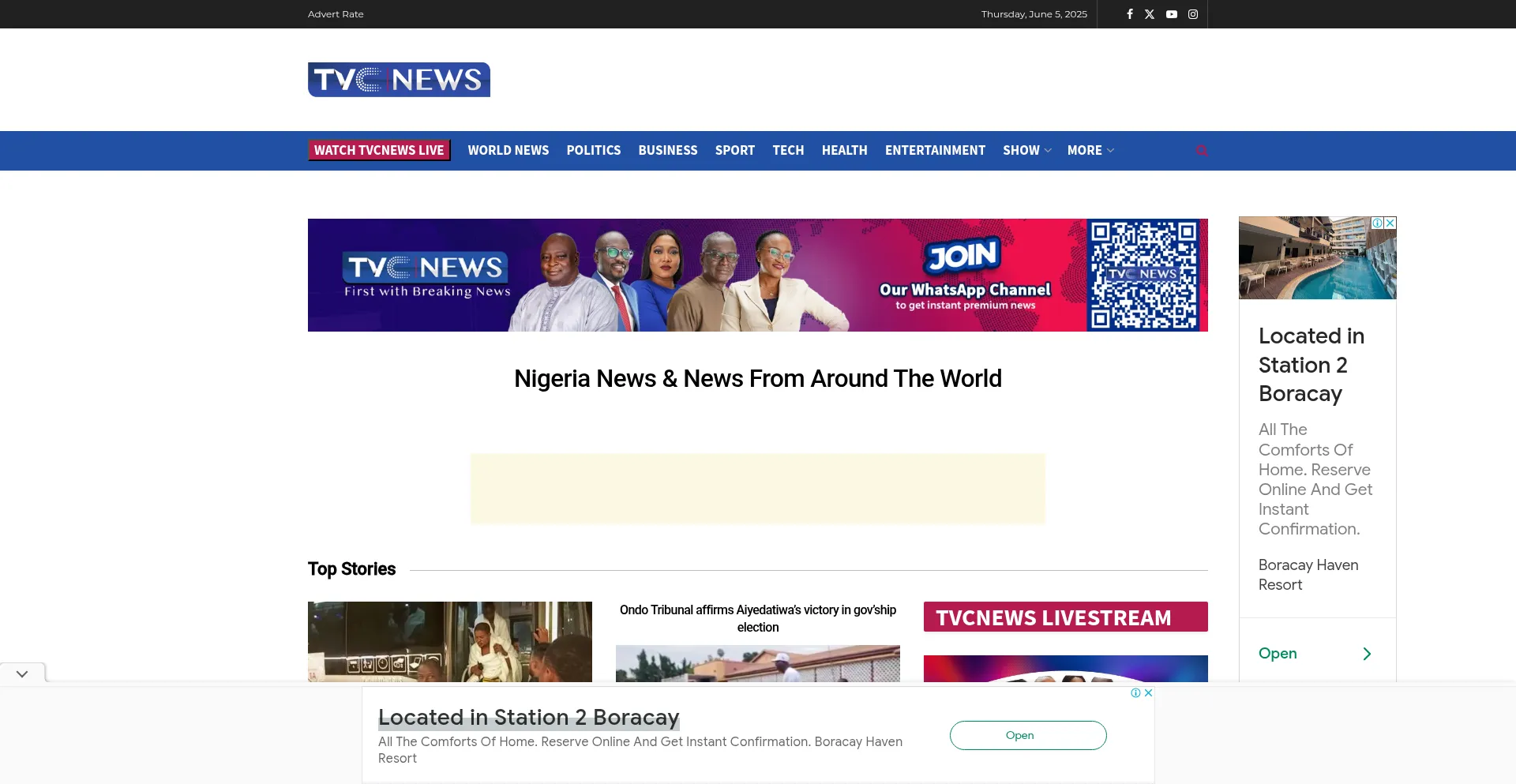 Website screenshot of Tvcnews.tv
