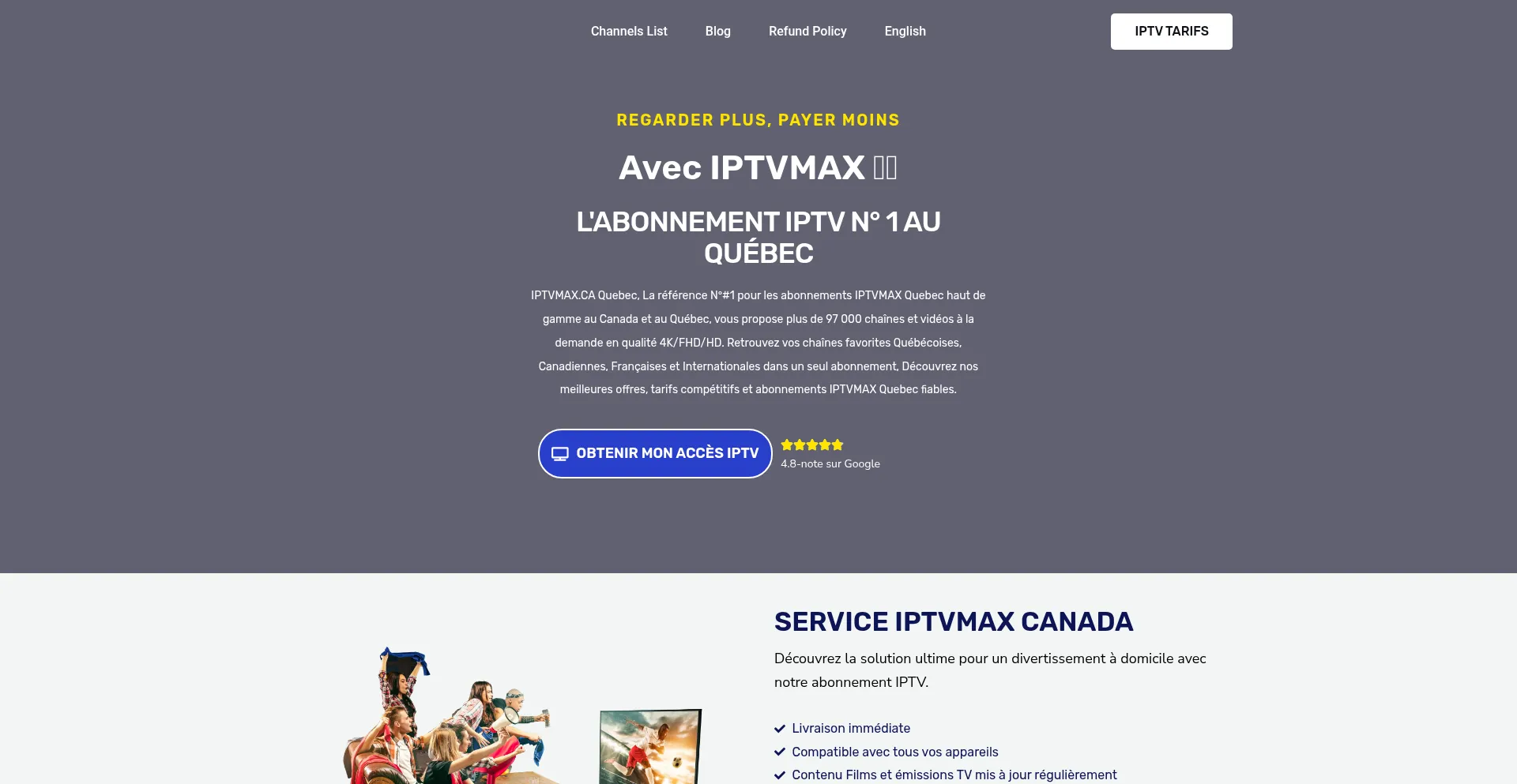 Website screenshot of Tvmax.ca