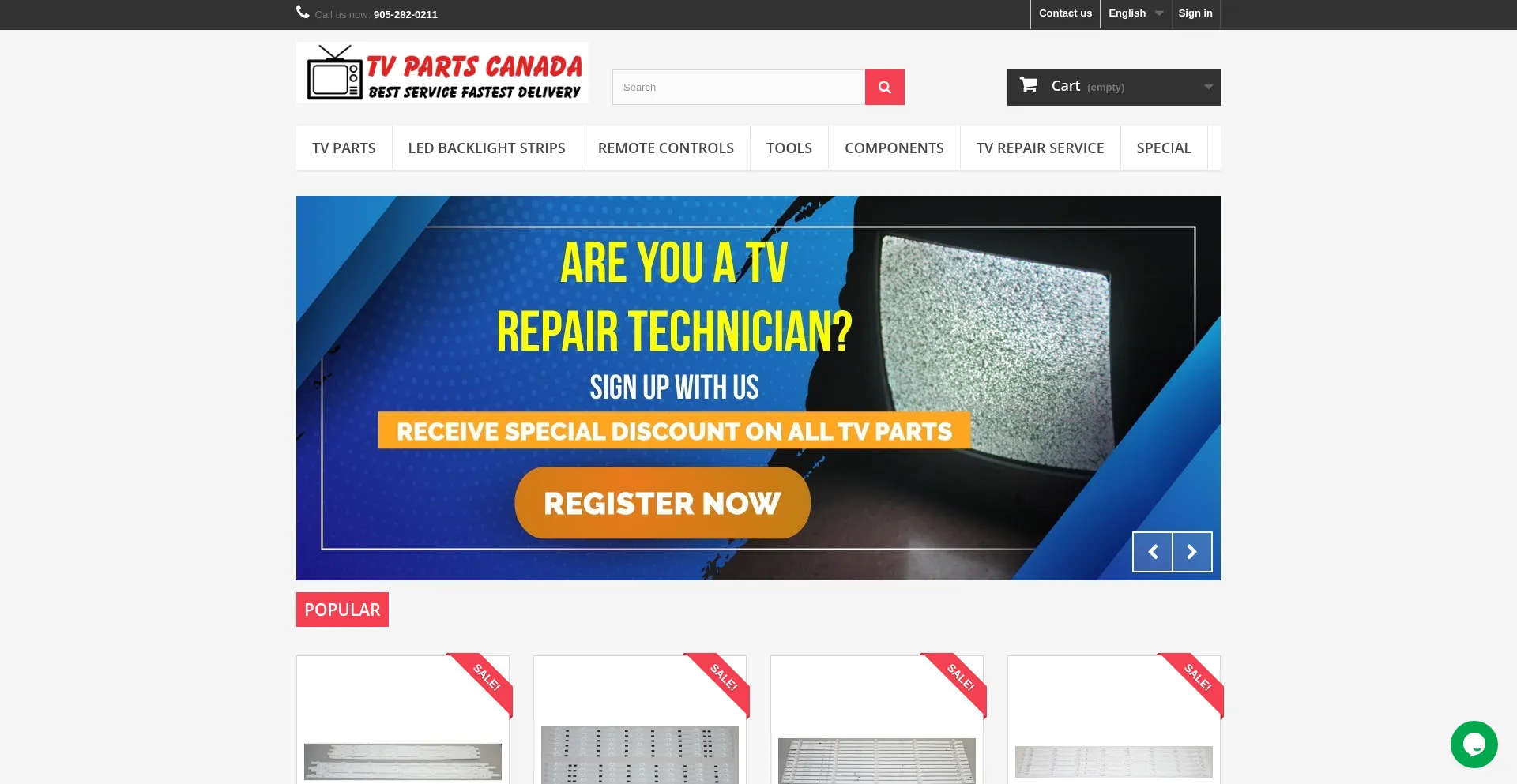 Website screenshot of Tvpartscanada.com