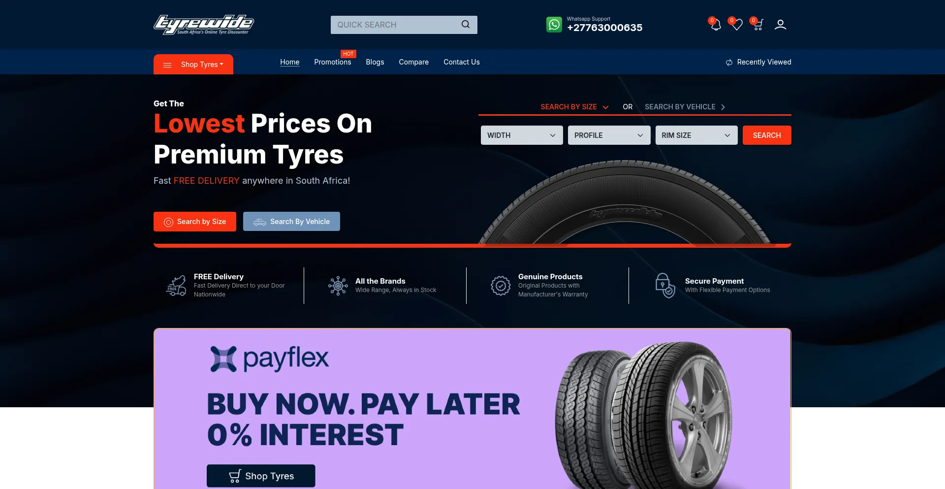 Website screenshot of Tyrewide.co.za