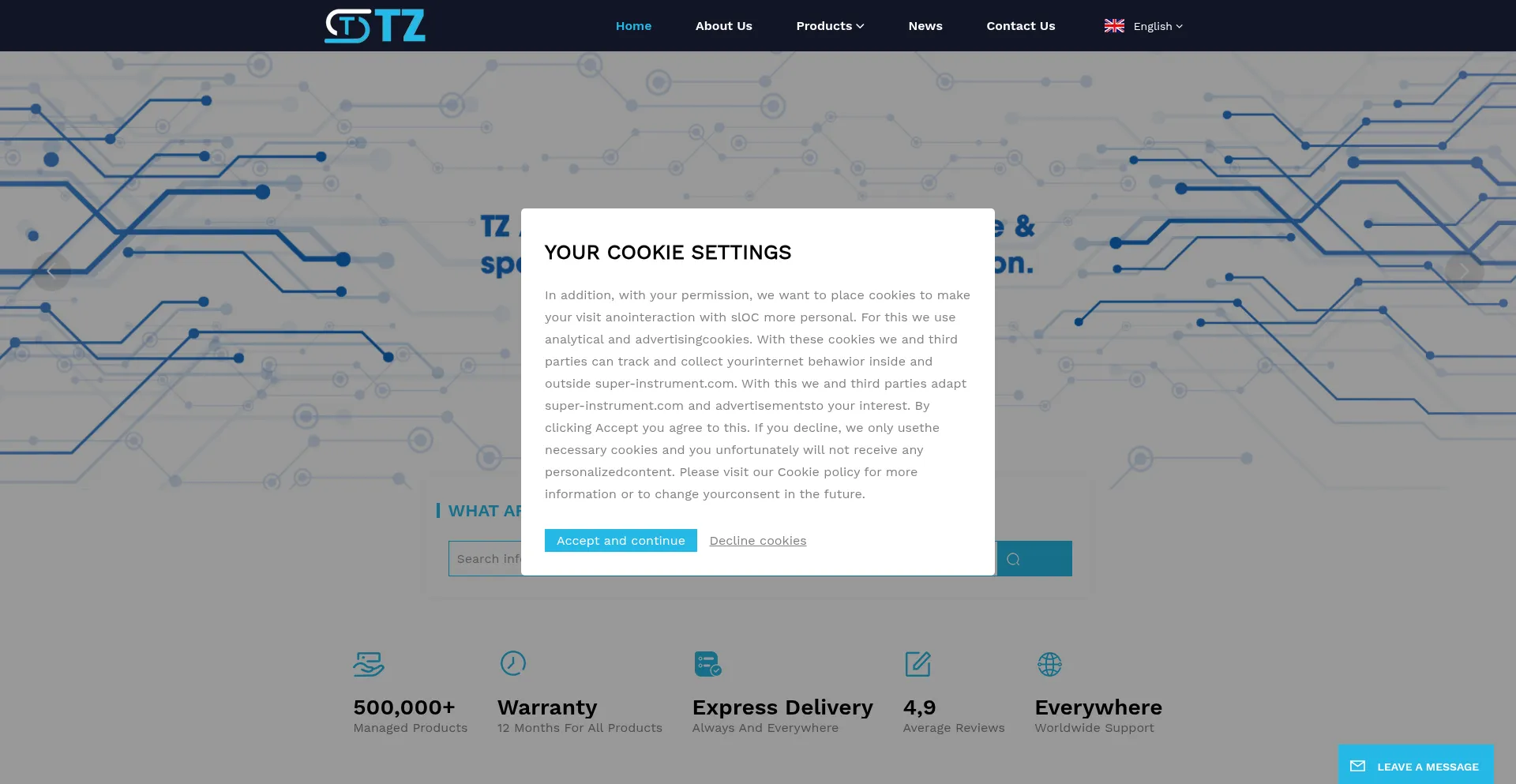 Website screenshot of Tztechio.com