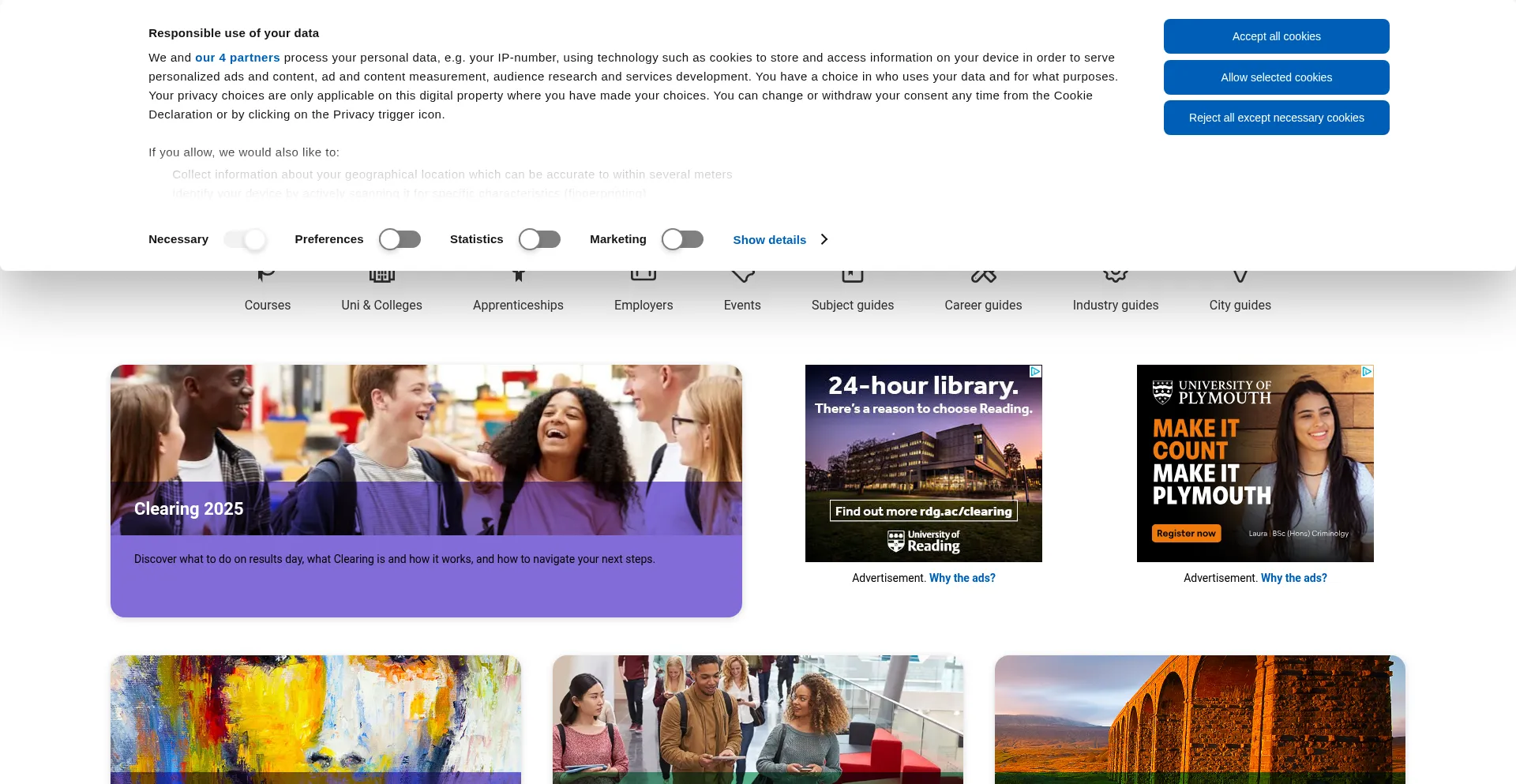 Website screenshot of Ucas.ac.uk