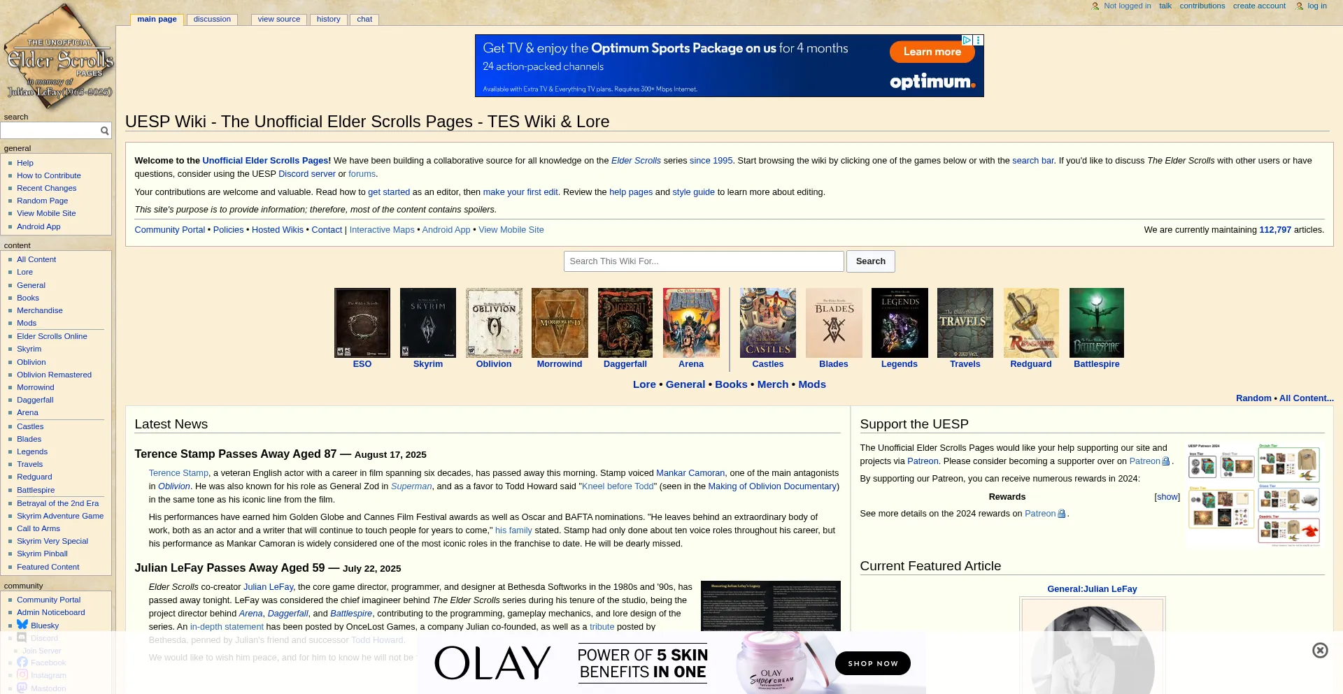 Website screenshot of Uesp.net