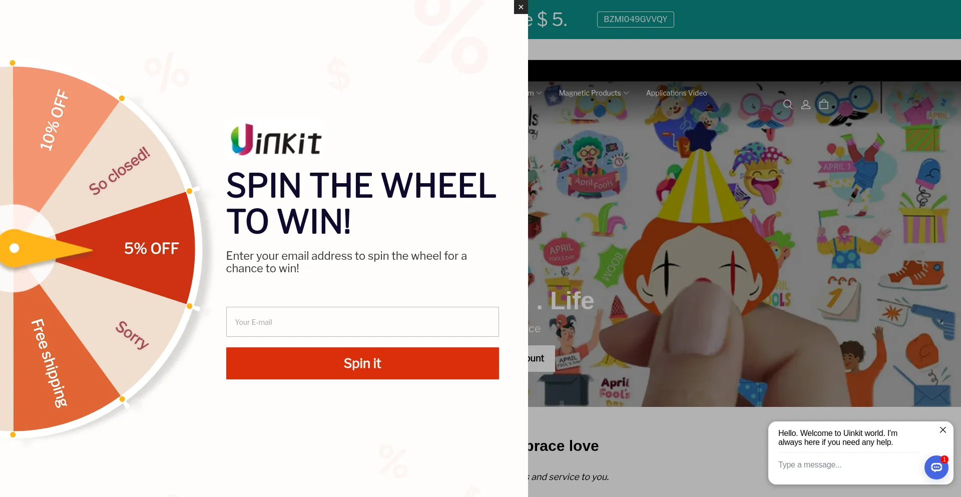 Website screenshot of Uinkit.shop