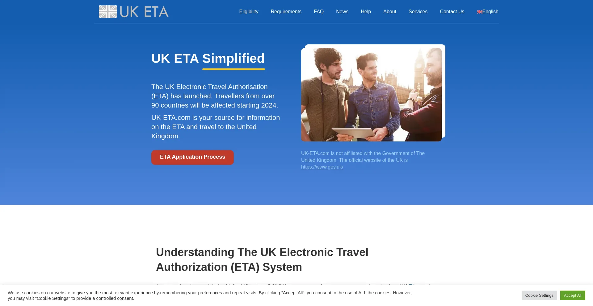 Website screenshot of Uk-eta.com