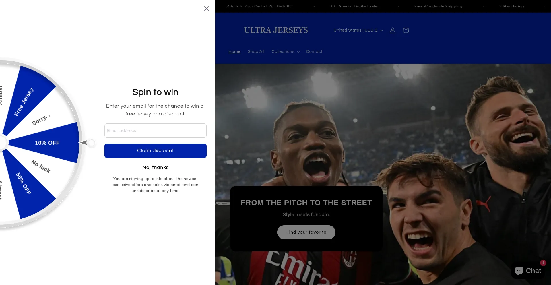 Website screenshot of Ultrajerseys.store
