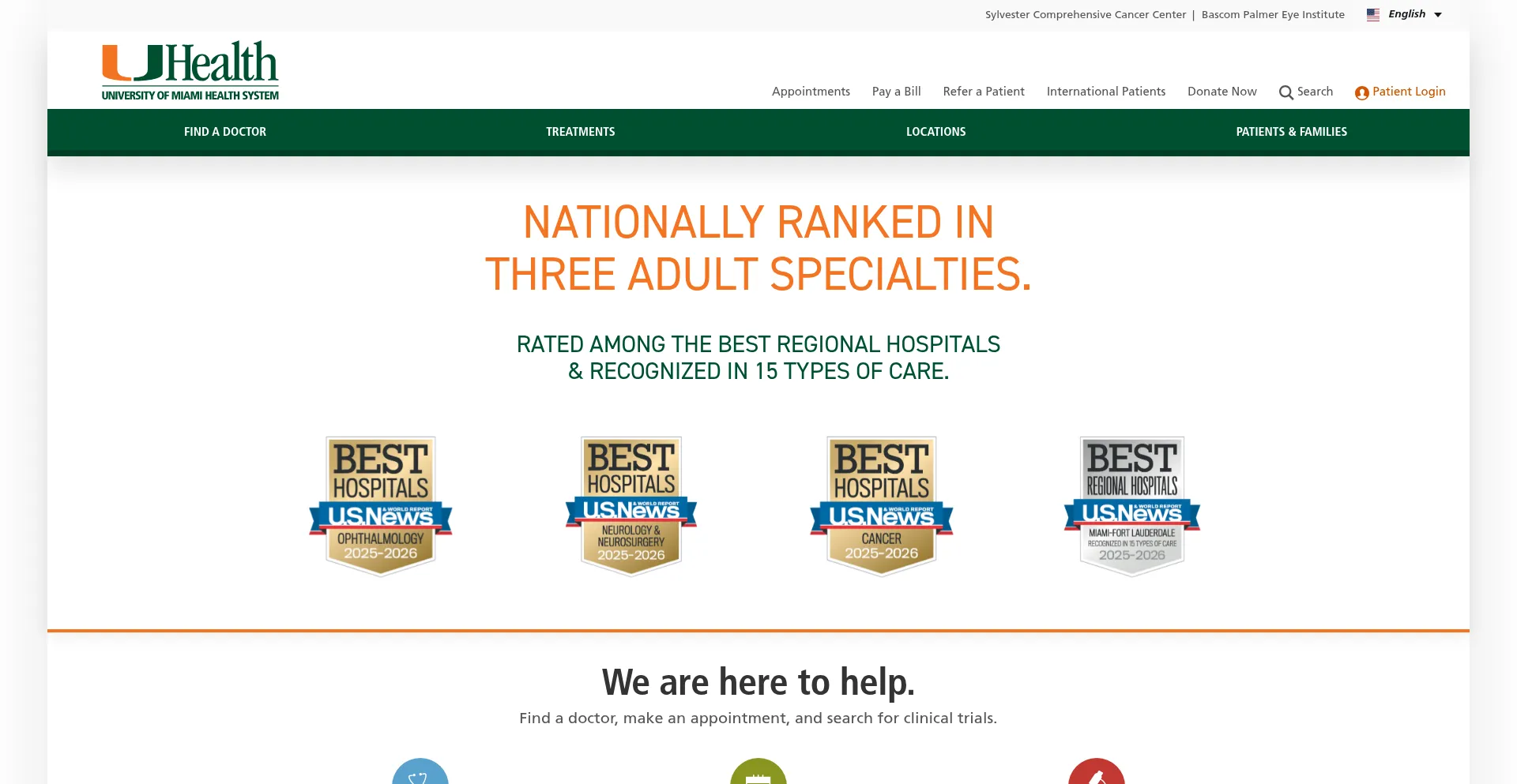 Website screenshot of Umiamihealth.org