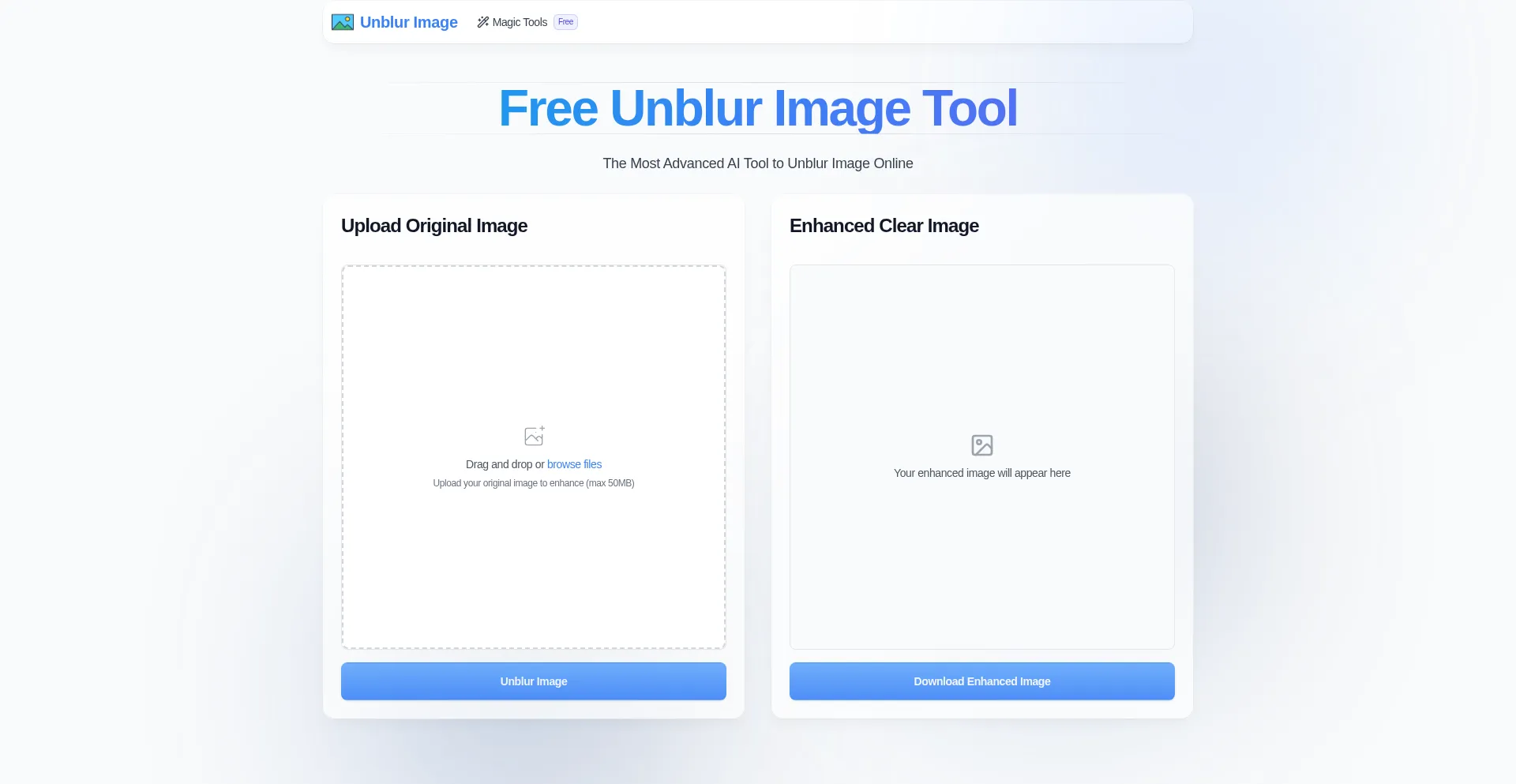 Website screenshot of Unblurimage.org