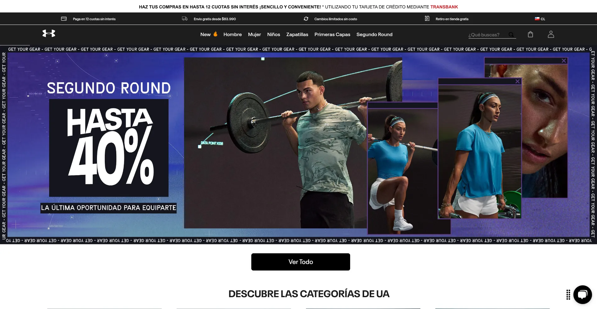 Website screenshot of Underarmour.cl
