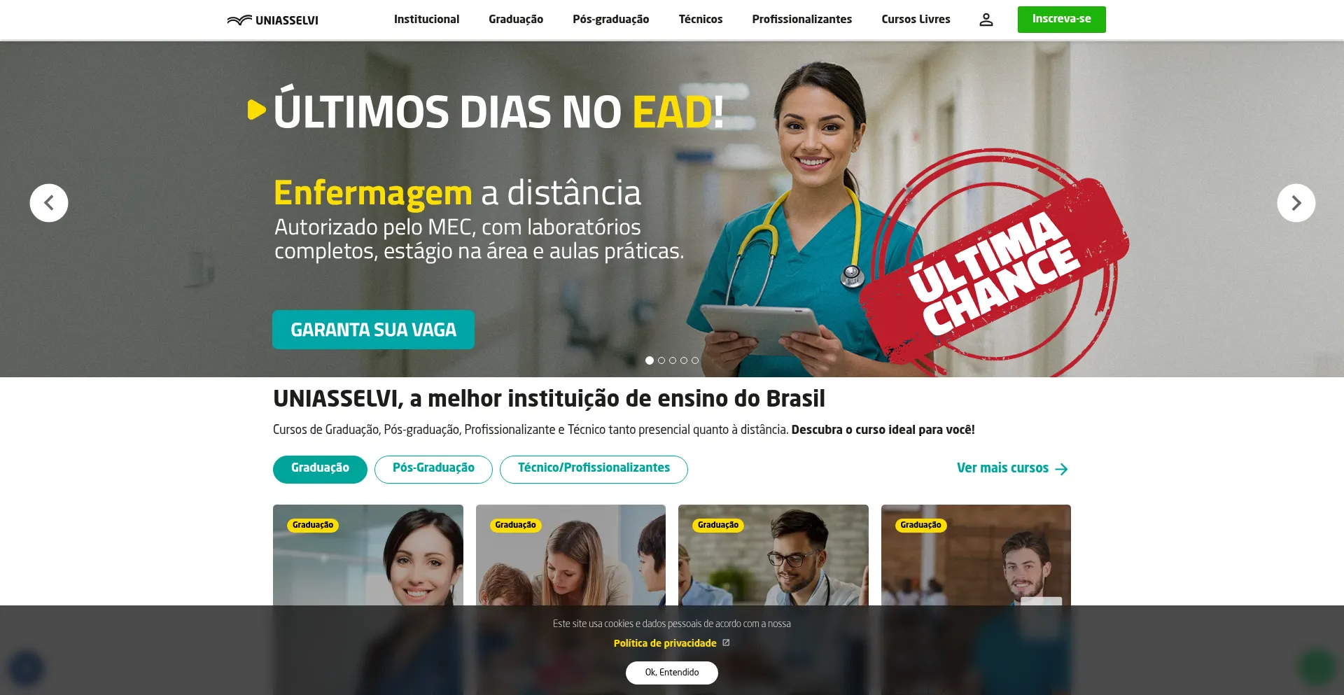 Website screenshot of Uniasselvi.com.br
