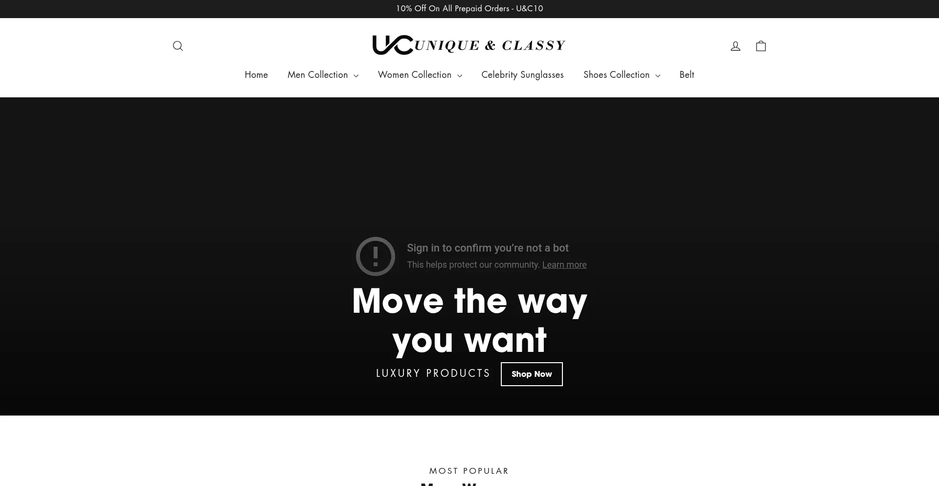 Website screenshot of Uniqueandclassy.com