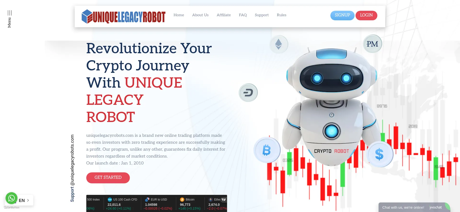 Website screenshot of Uniquelegacyrobots.com