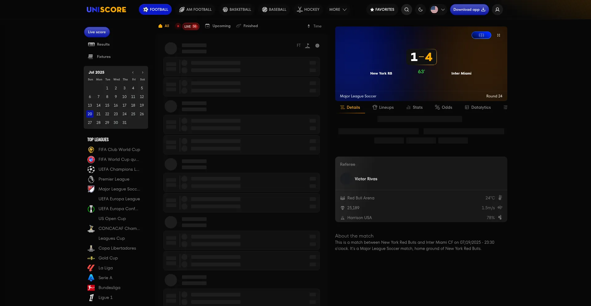 Website screenshot of Uniscore.com