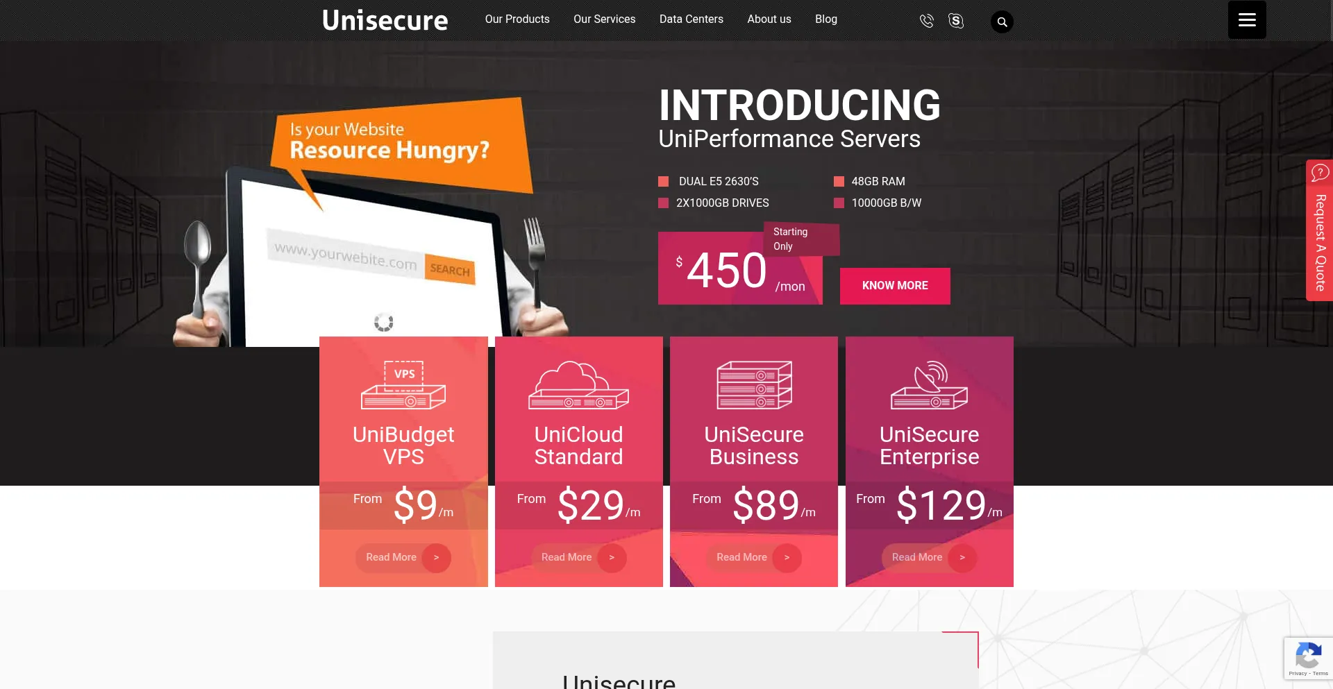 Website screenshot of Unisecure.com