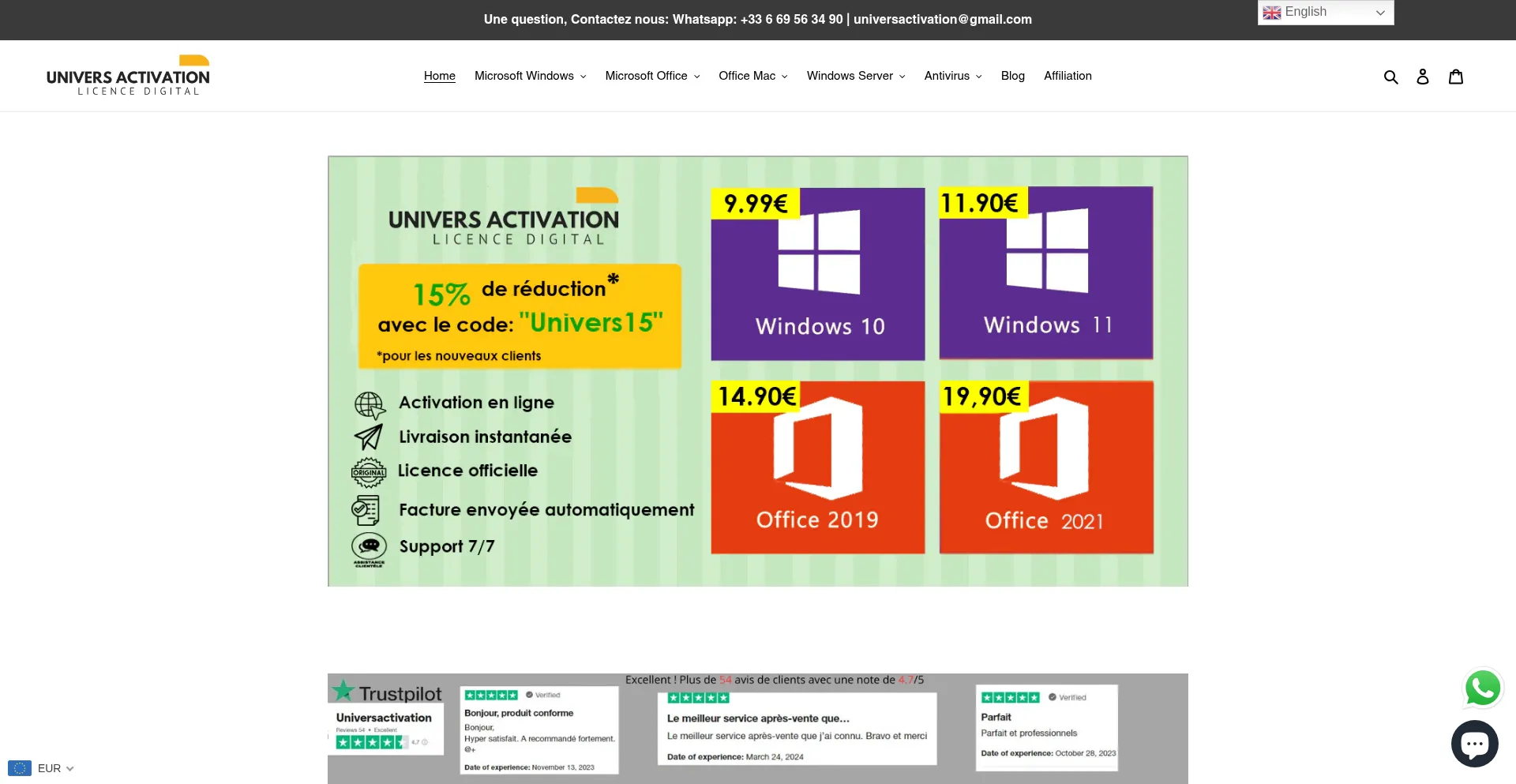 Website screenshot of Universactivation.fr