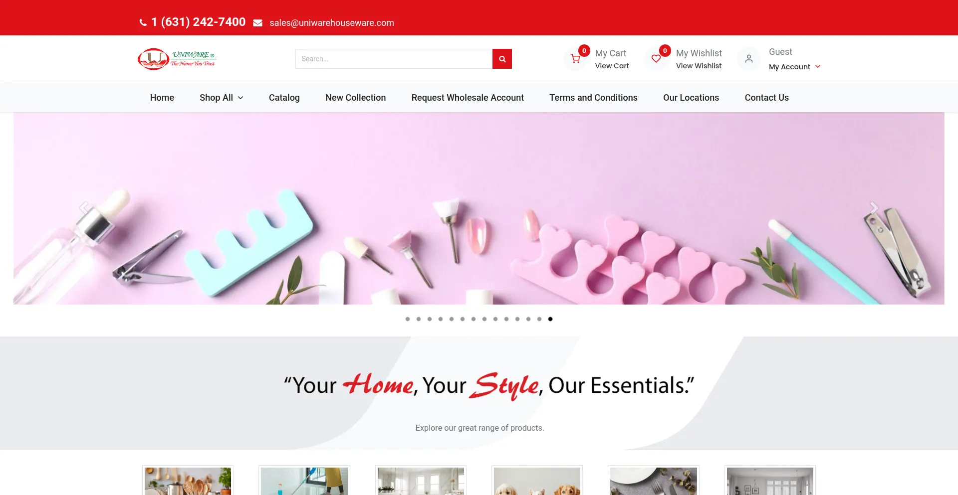 Website screenshot of Uniwarehouseware.com