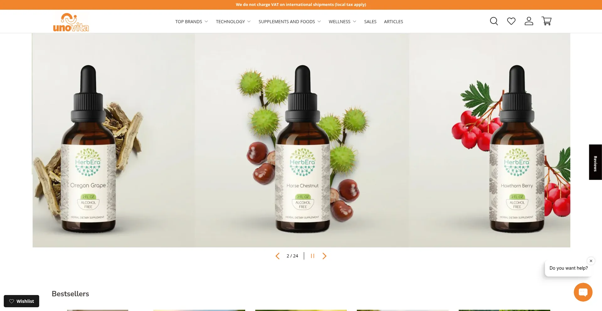 Website screenshot of Unovita.no