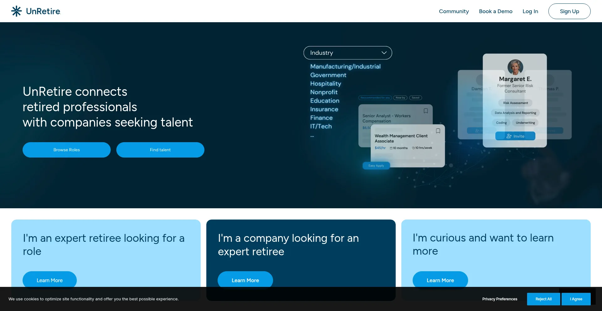 Website screenshot of Unretire.io