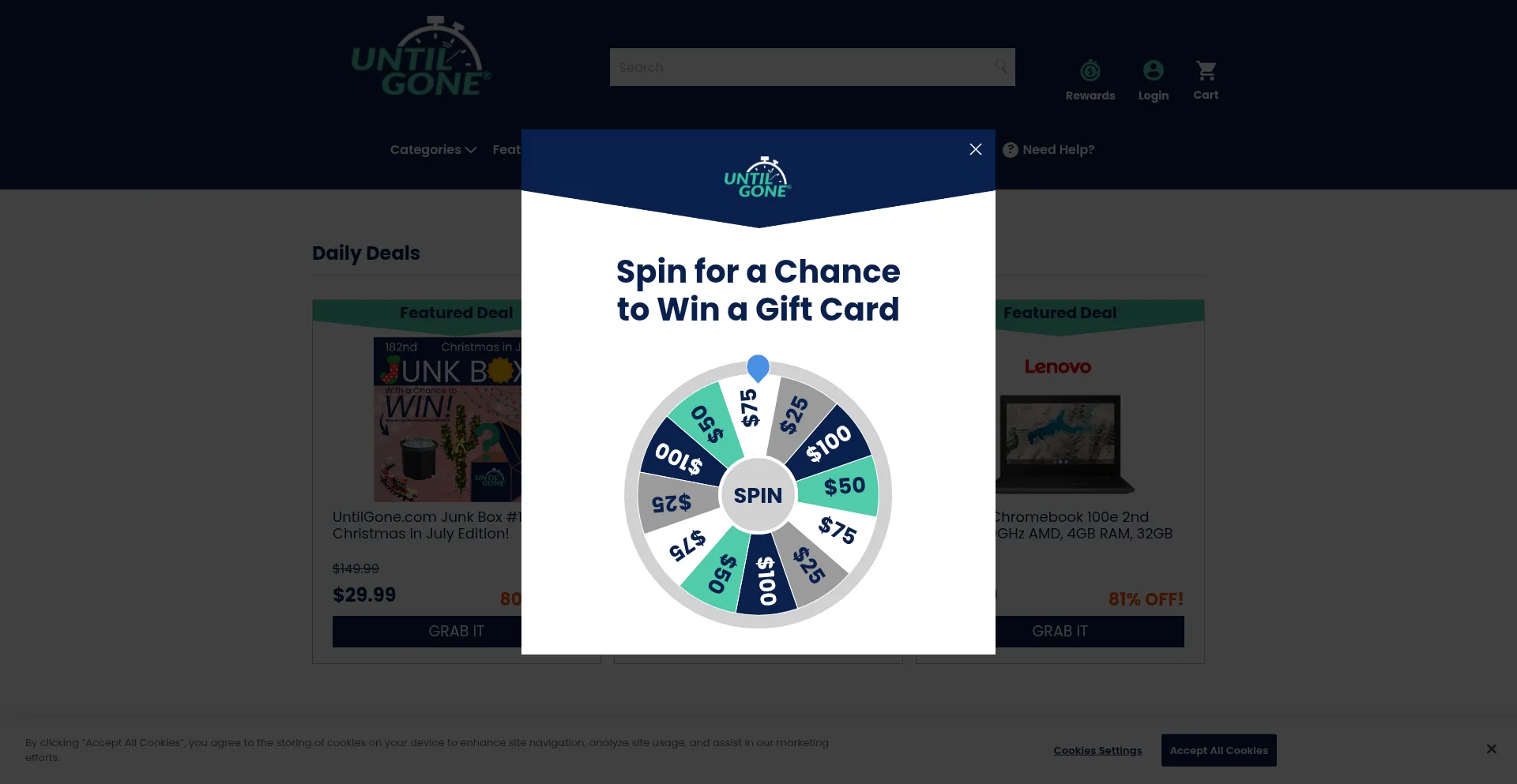 Website screenshot of Untilgone.com