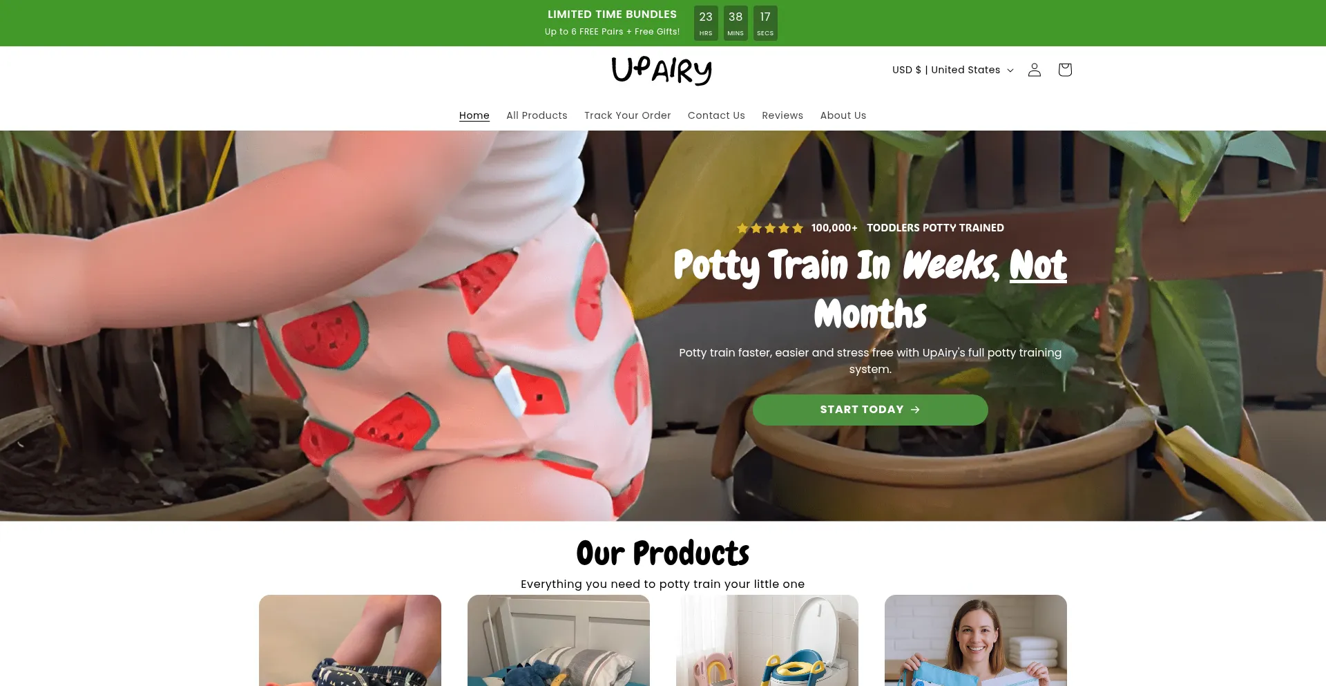 Website screenshot of Upairy.com
