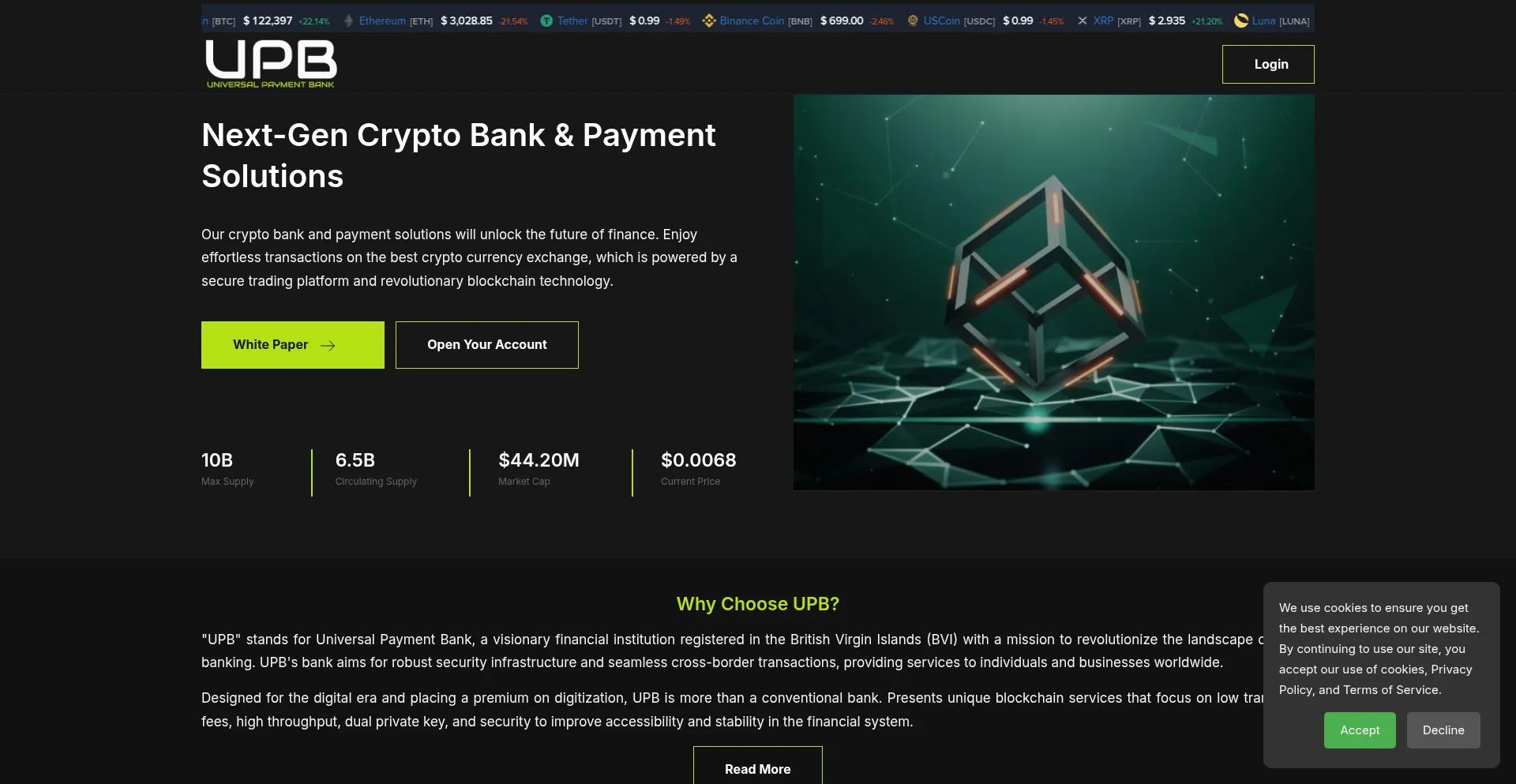 Website screenshot of Upbonline.com