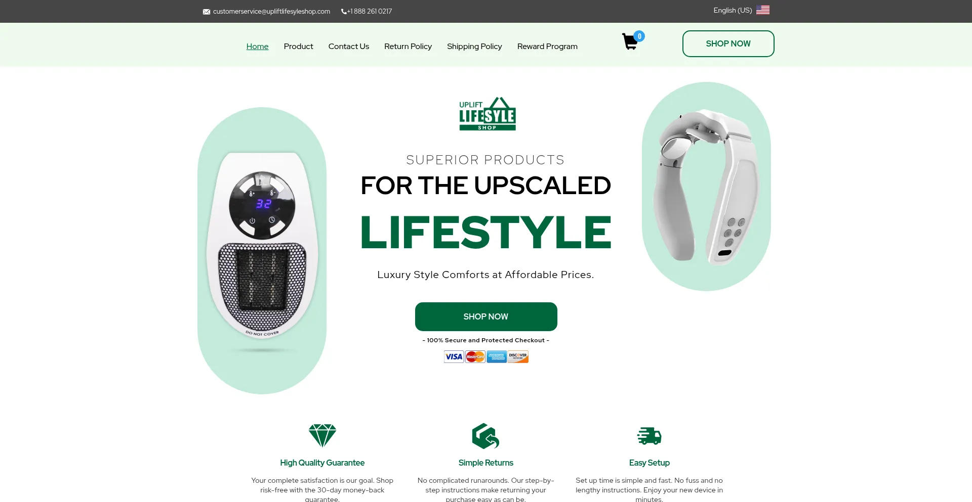 Website screenshot of Upliftlifesyleshop.com