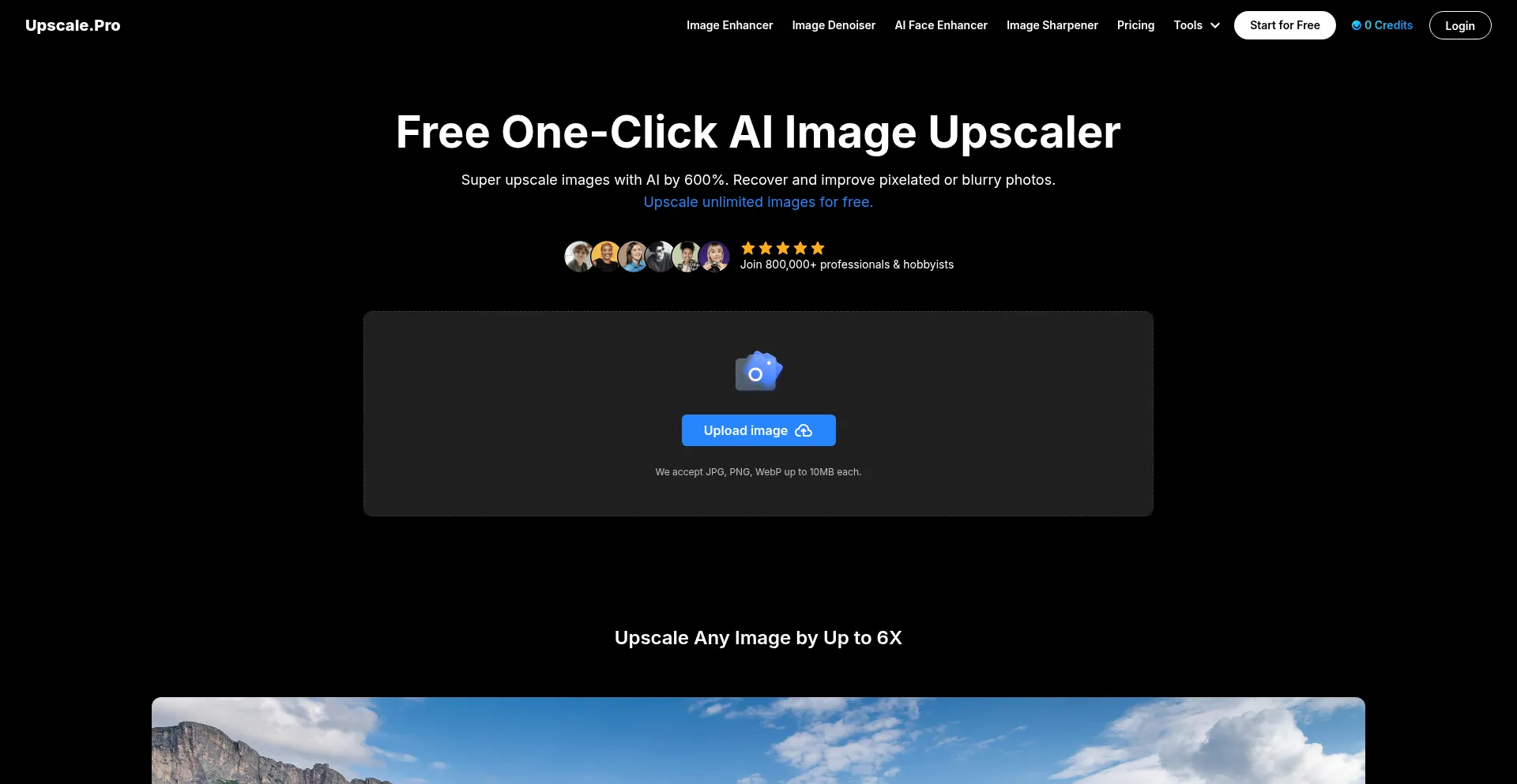 Website screenshot of Upscale.pro