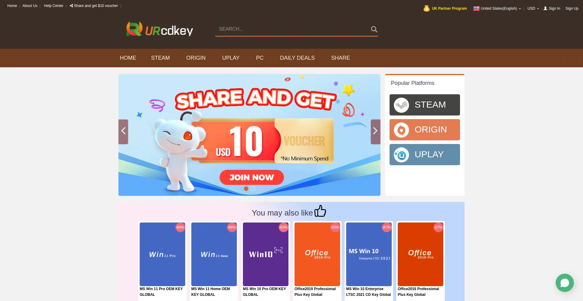 Website screenshot of Urcdkey.com