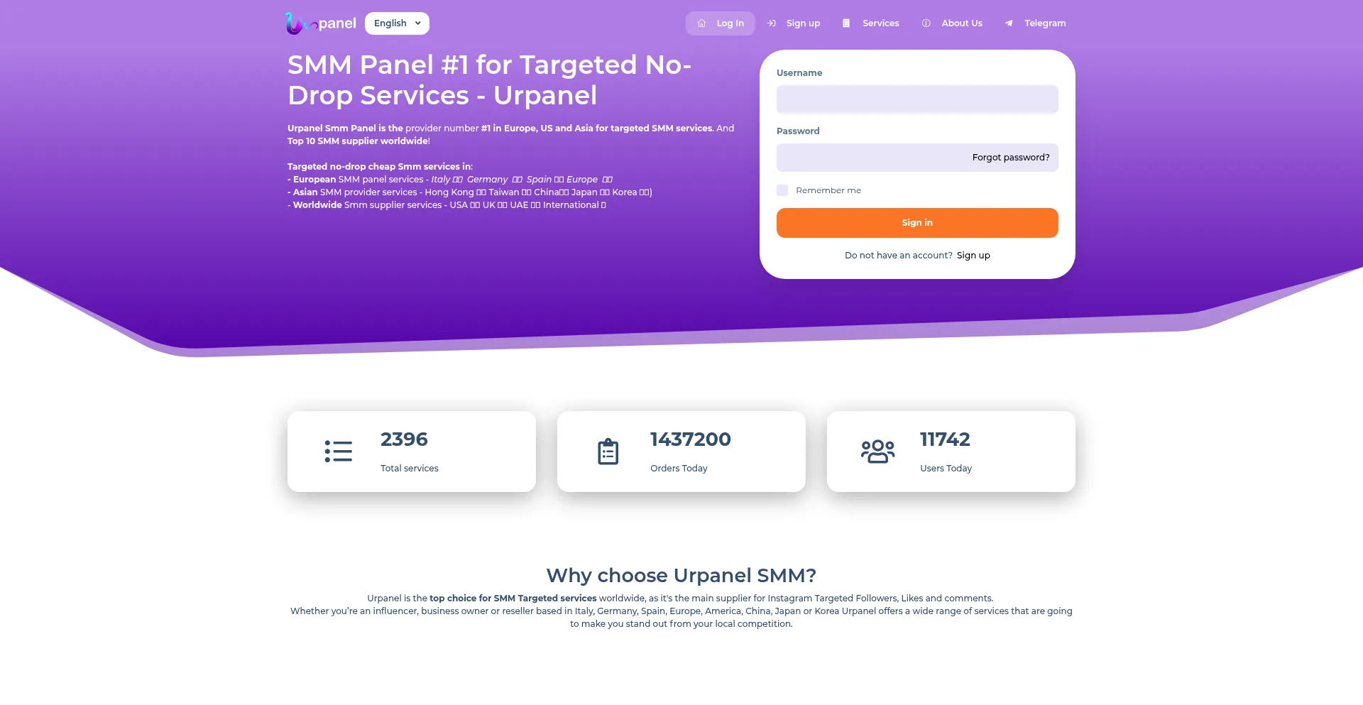 Website screenshot of Urpanel.com