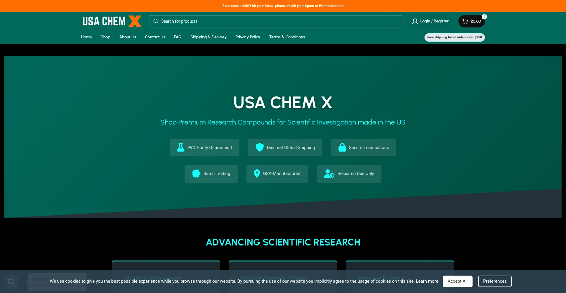 Website screenshot of Usachemx.com