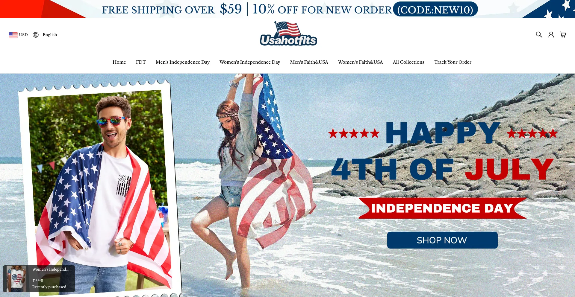Website screenshot of Usahotfits.com
