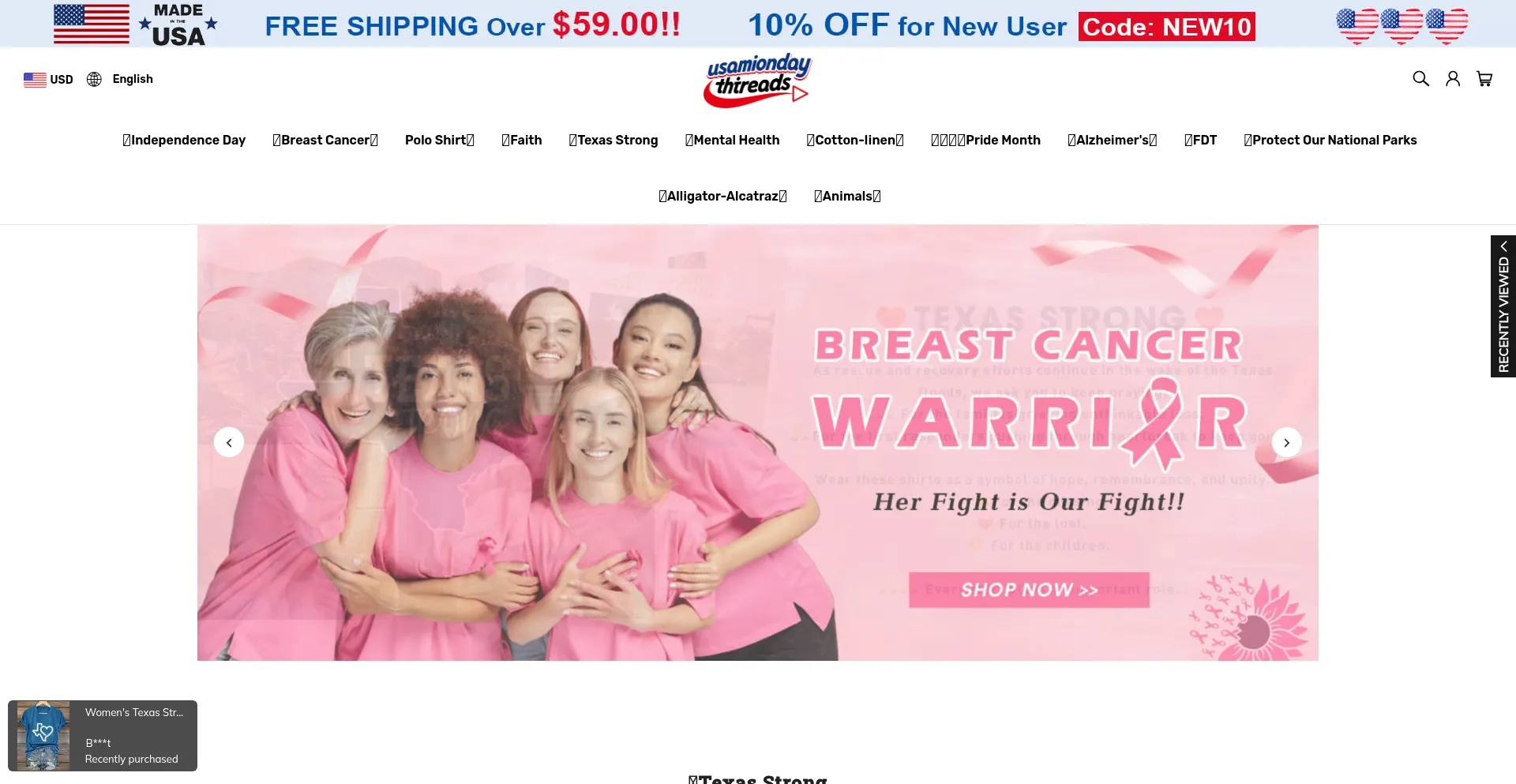 Website screenshot of Usamondaythreads.com