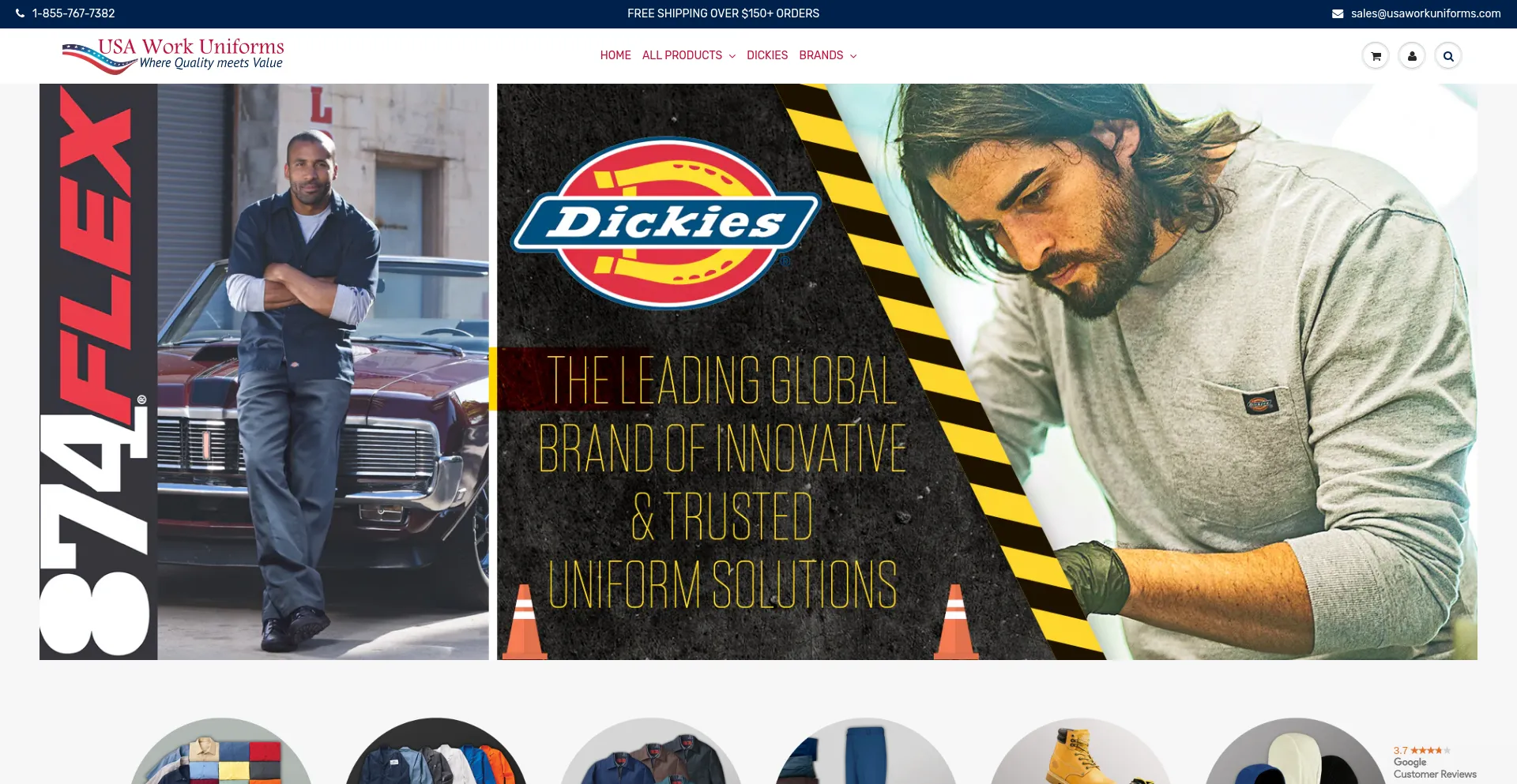 Website screenshot of Usaworkuniforms.com