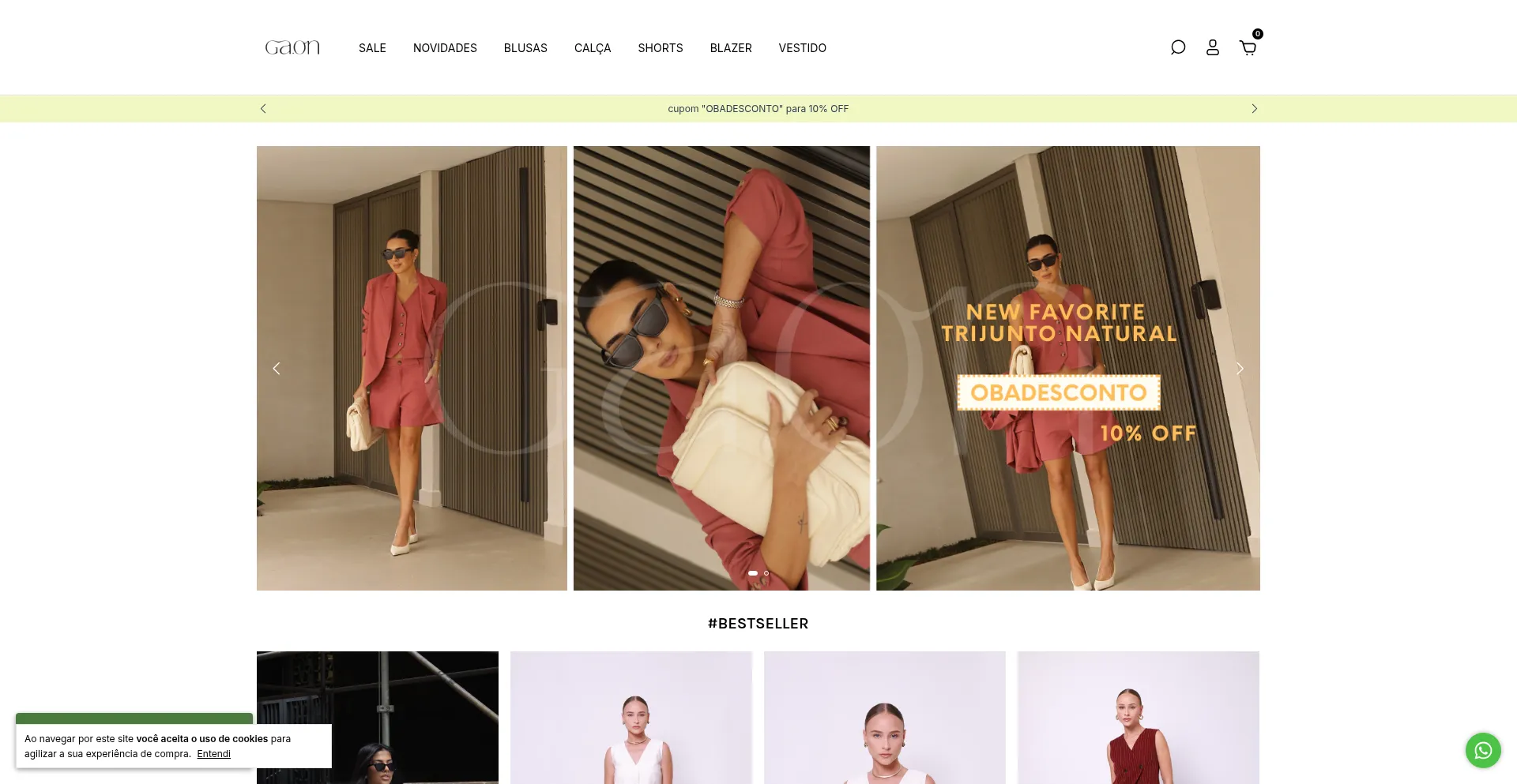 Website screenshot of Usegaon.com.br