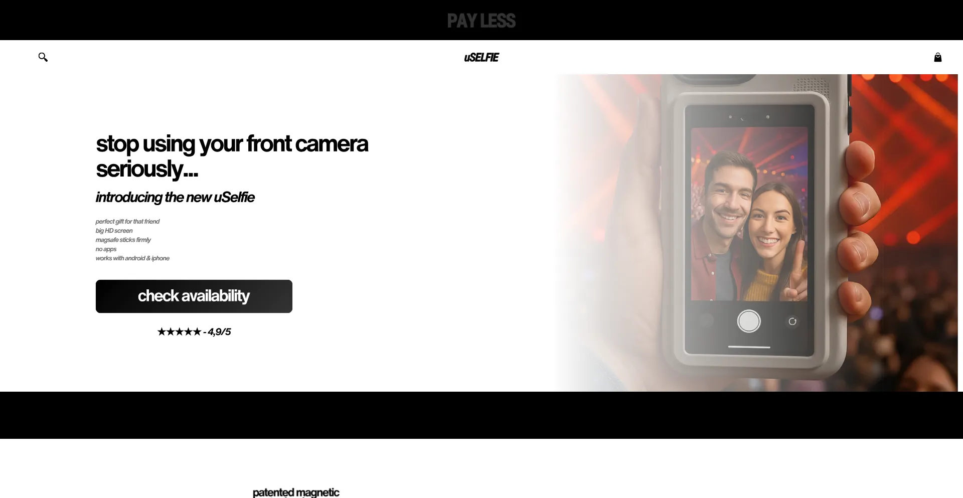 Website screenshot of Uselfie.shop