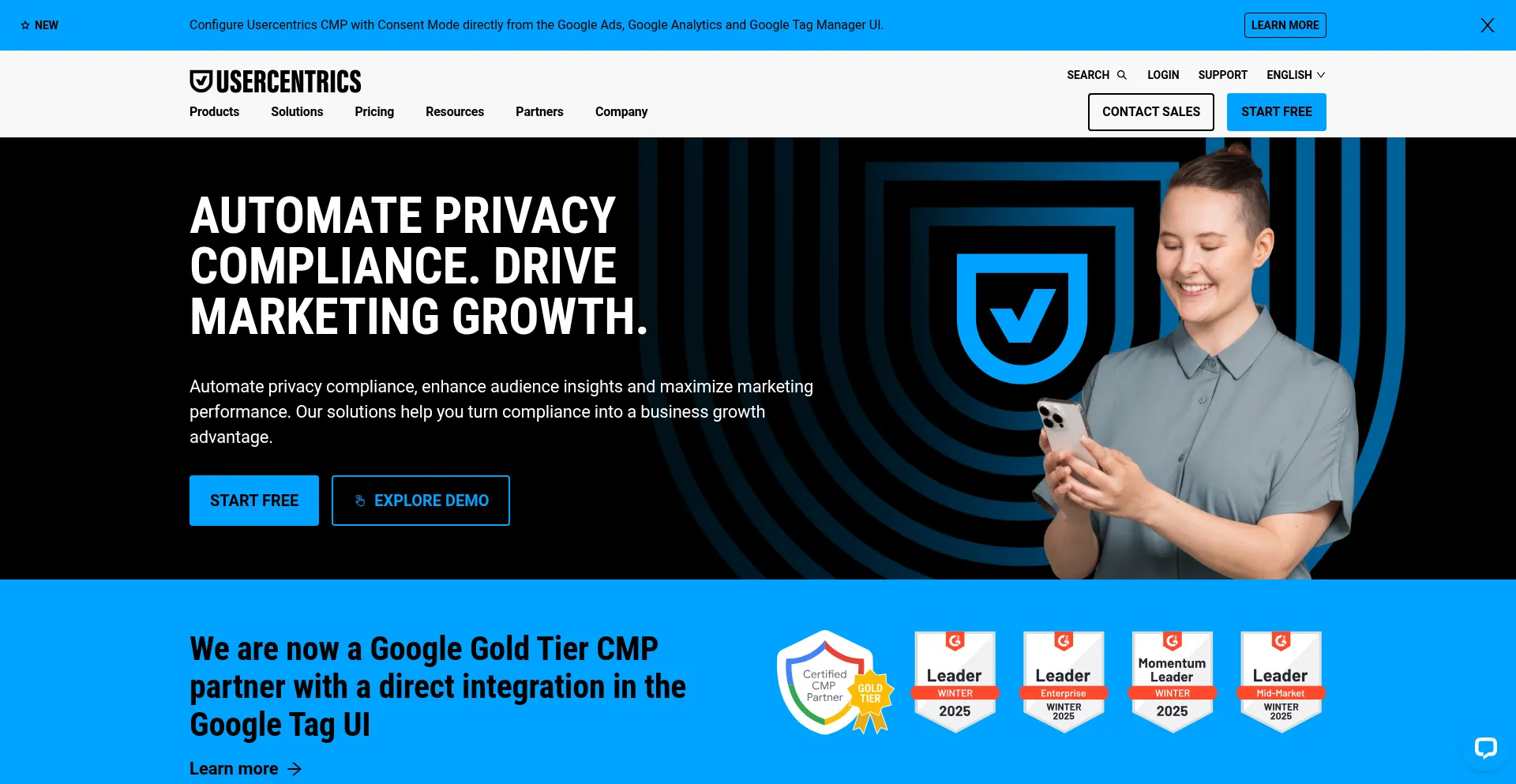 Website screenshot of Usercentrics.eu