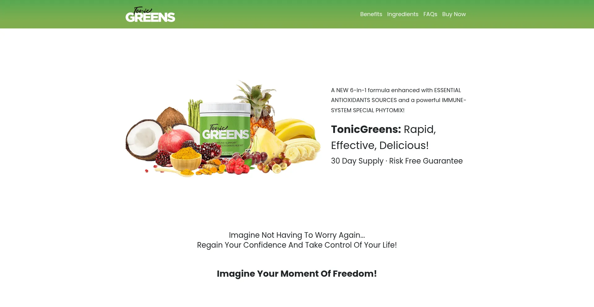 Website screenshot of Usetonicgreens.com
