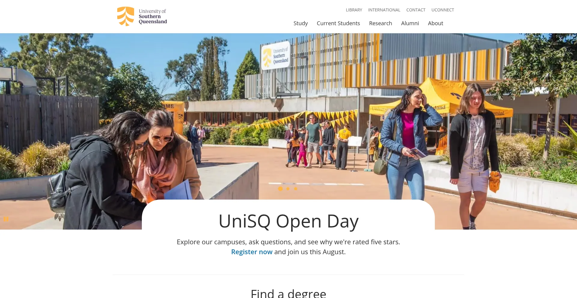 Website screenshot of Usq.edu.au