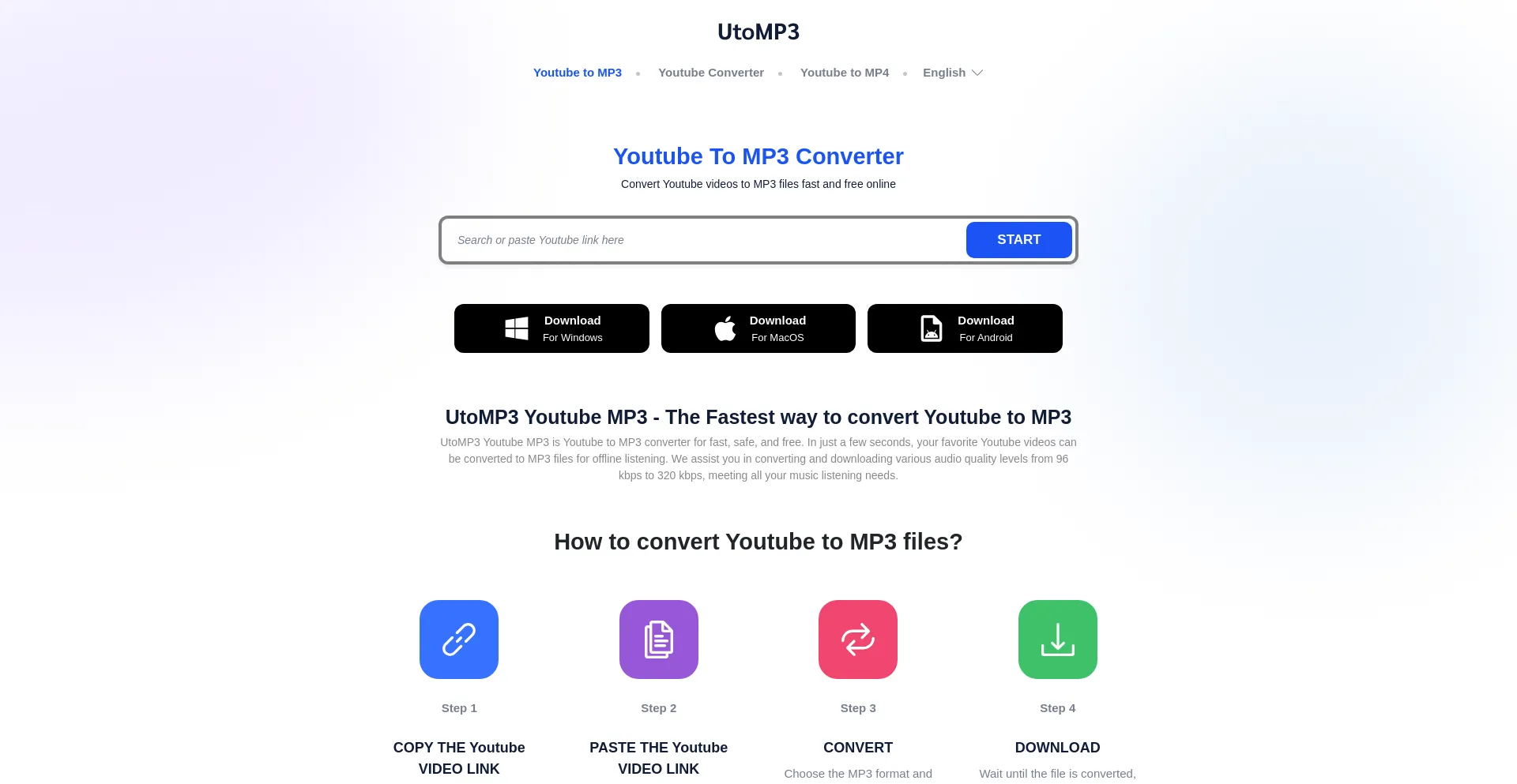 Website screenshot of Utomp3.com