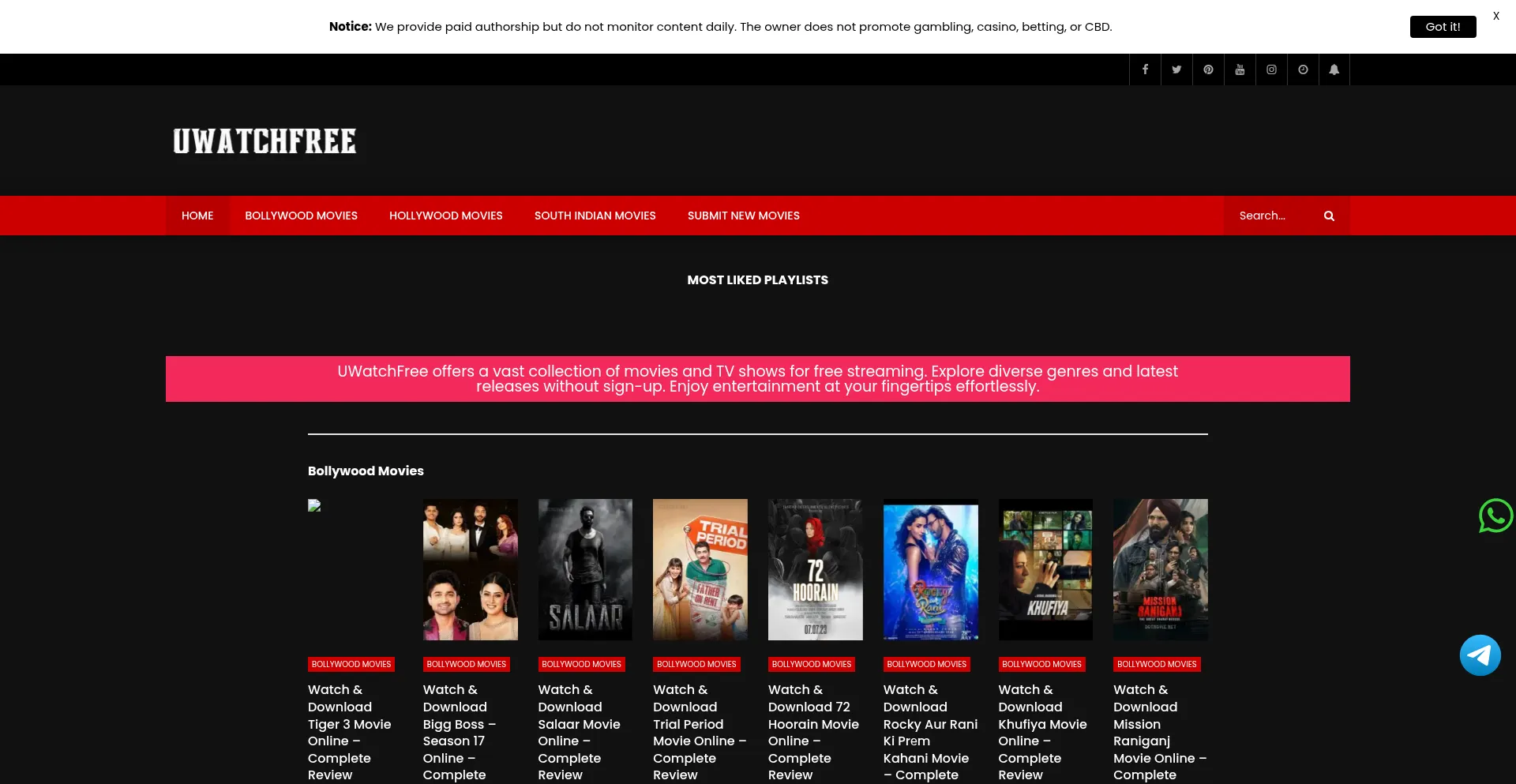 Uwatchfree.com.in Screenshot