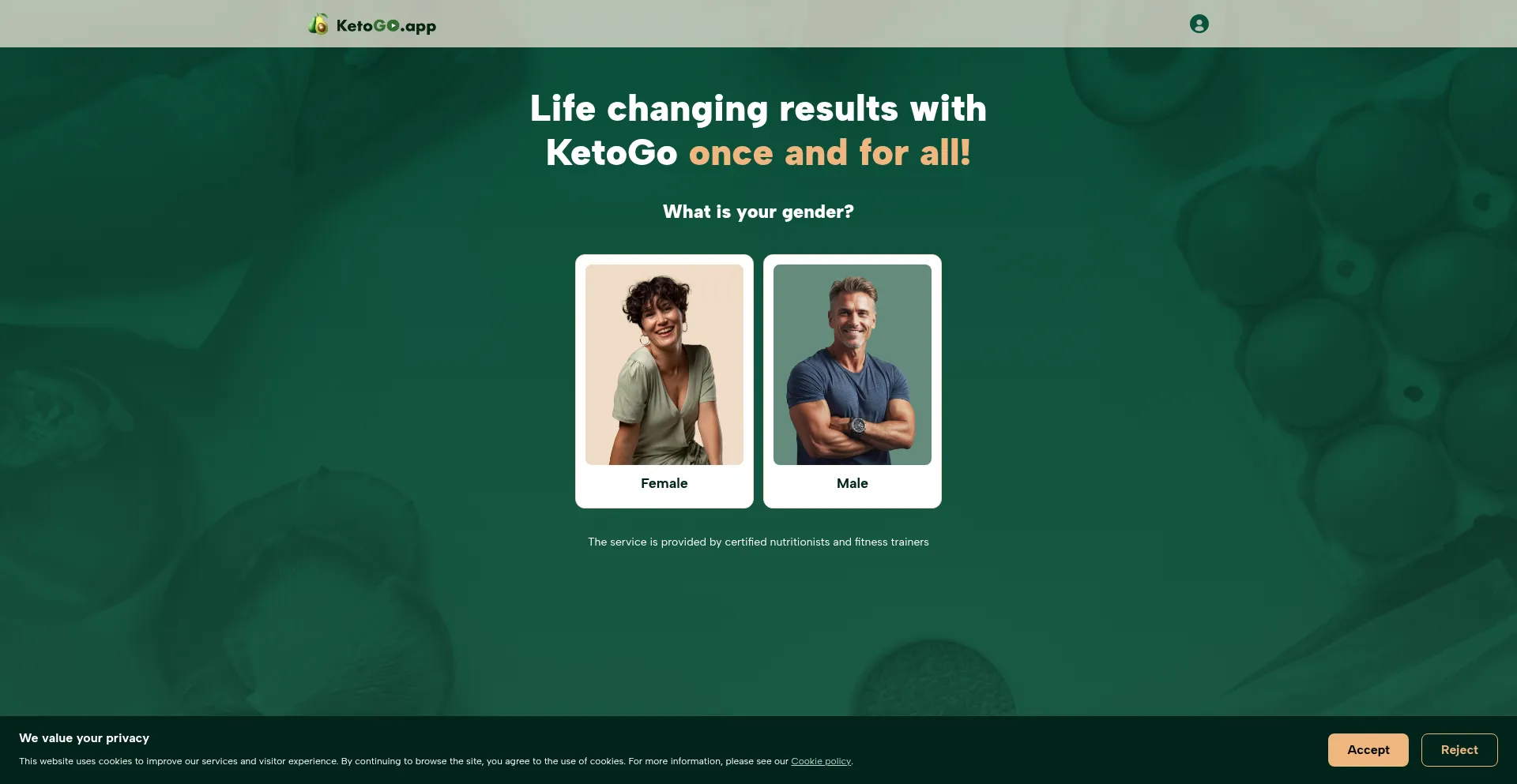 Website screenshot of V3.ketogo.app
