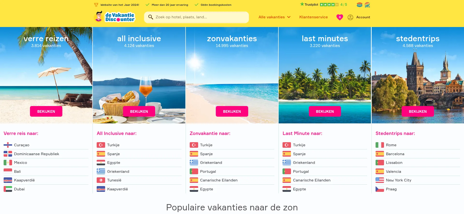 Website screenshot of Vakantiediscounter.nl