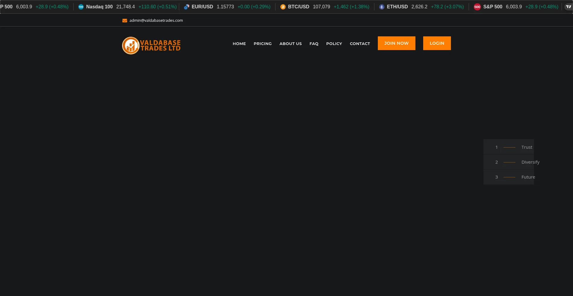 Website screenshot of Valdabasetrades.com