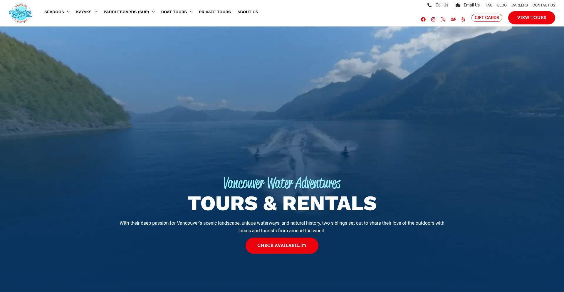 Website screenshot of Vancouverwateradventures.com