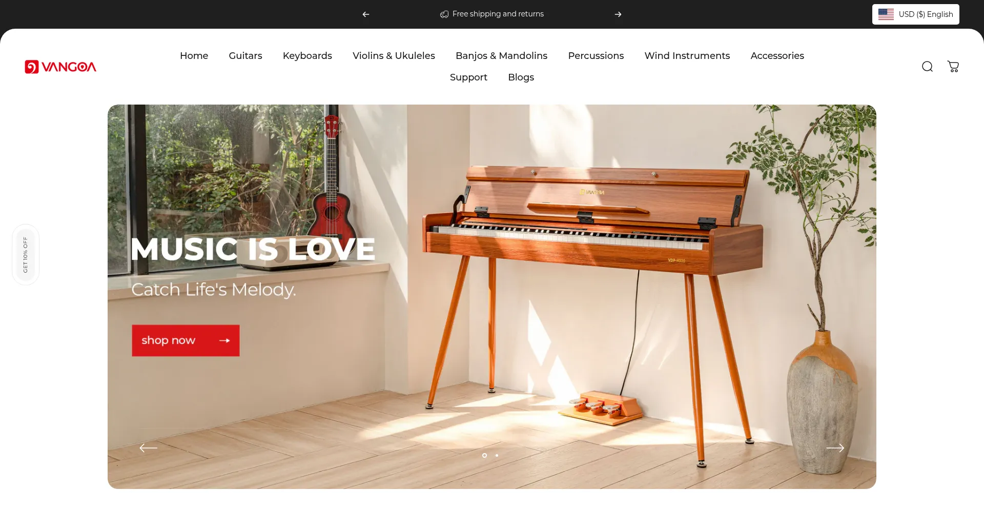 Website screenshot of Vangoa.com
